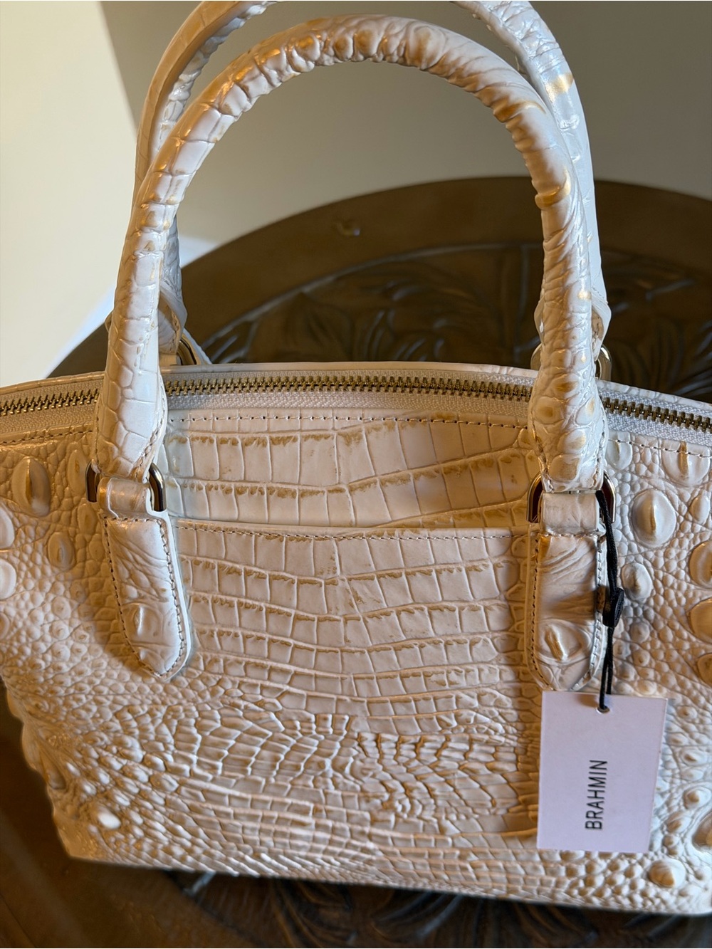 Brahmin Duxbury Chantilly White Croc-Embossed Satchel with Detachable Strap - Picture 10 of 15